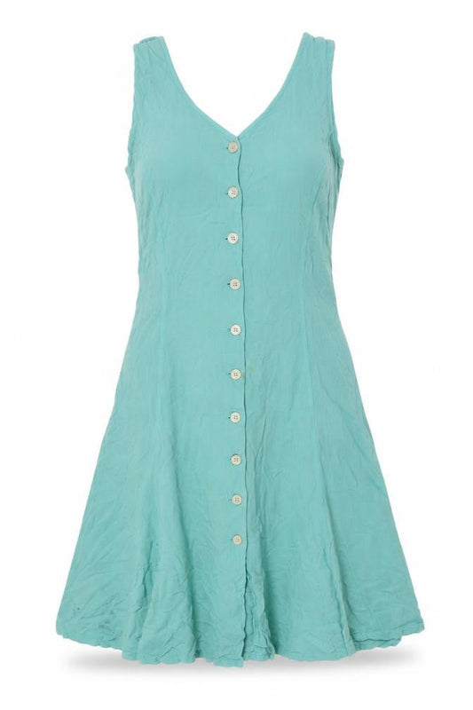 Front view of French Connection Women's Green Cotton Dress, M, Sleeveless