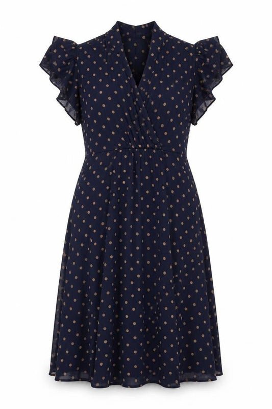 Front view of mamas & papas Women's Blue Polka Dot Fit & Flare Dress
