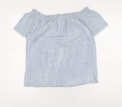 Womens UK Size 10 Fat Face Blue Off the Shoulder Blouse