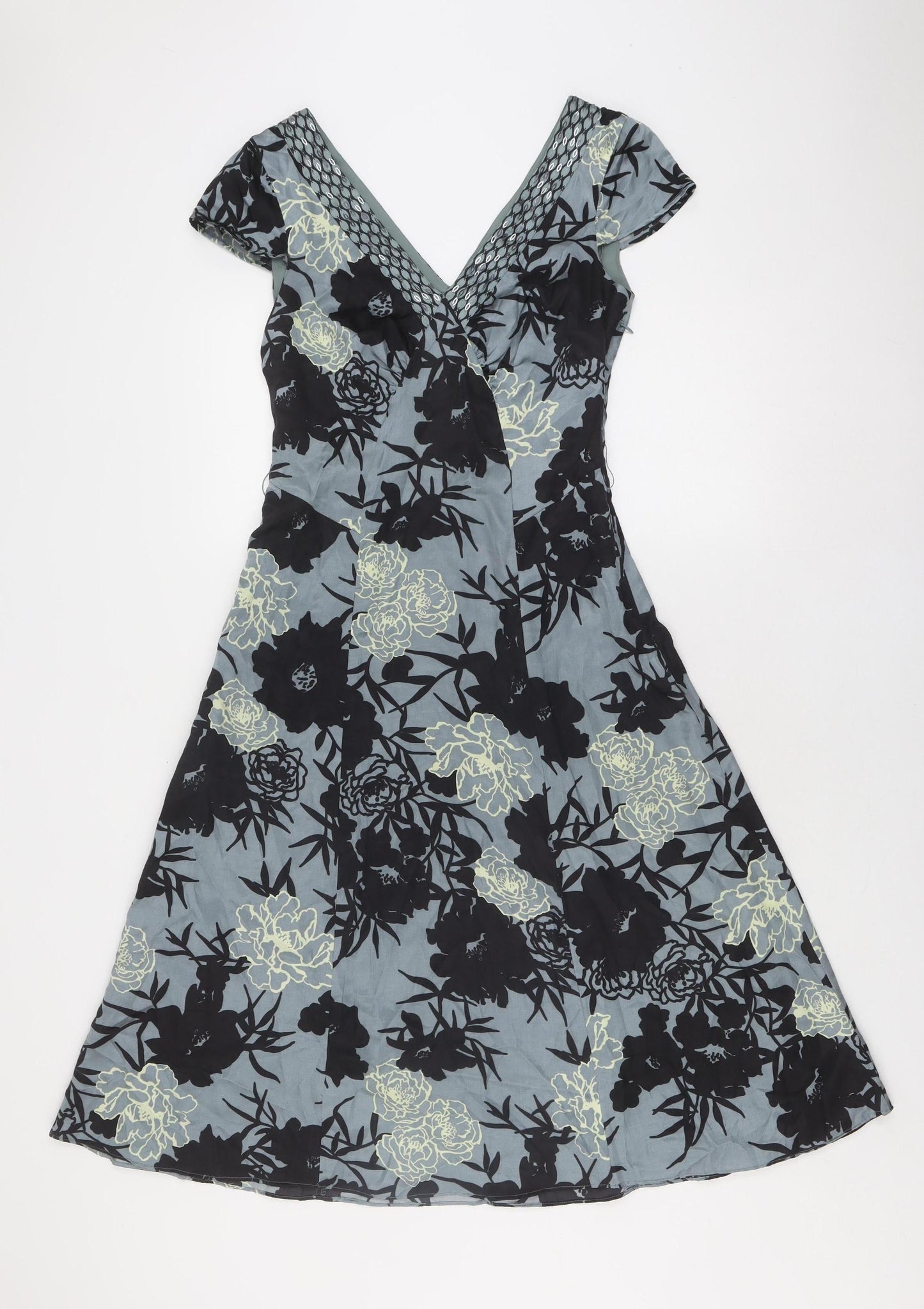 Monsoon Women's Grey Floral A-Line Dress Size 8