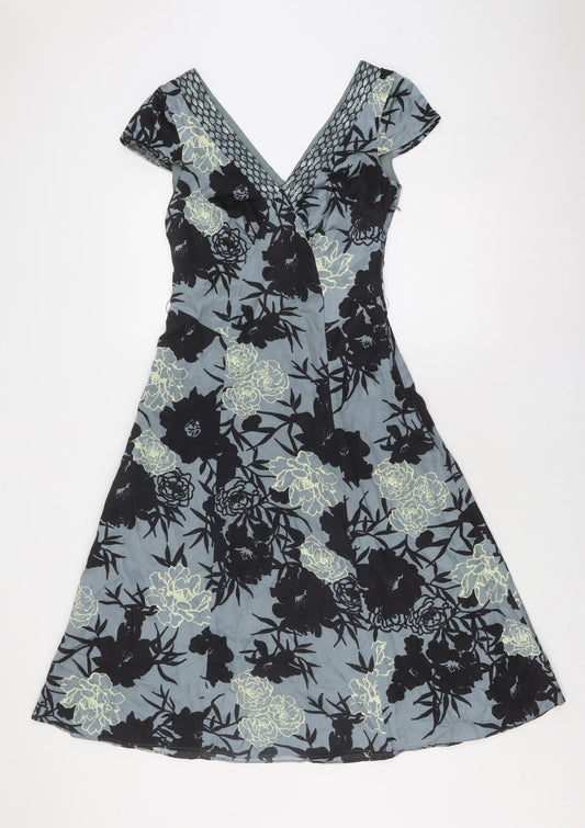 Monsoon Women's Grey Floral A-Line Dress Size 8
