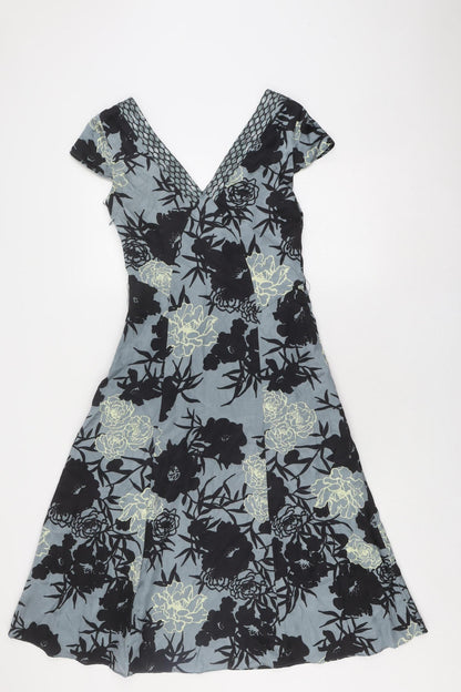 Monsoon Women's Grey Floral A-Line Dress Size 8