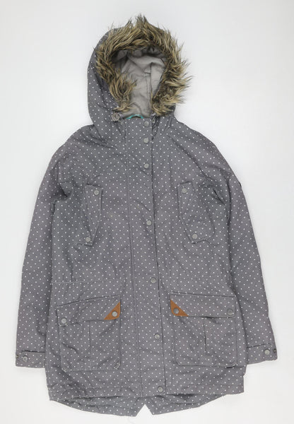 Surfanic Women's Grey Polka Dot Parka Jacket, L, Hooded, Winter