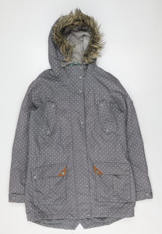 Surfanic Women's Grey Polka Dot Parka Jacket, L, Hooded, Winter