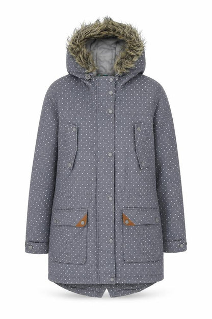 Surfanic Women's Grey Polka Dot Parka Jacket, L, Hooded, Winter