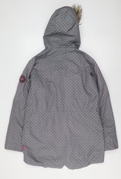 Surfanic Women's Grey Polka Dot Parka Jacket, L, Hooded, Winter