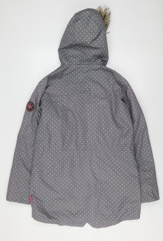 Surfanic Women's Grey Polka Dot Parka Jacket, L, Hooded, Winter