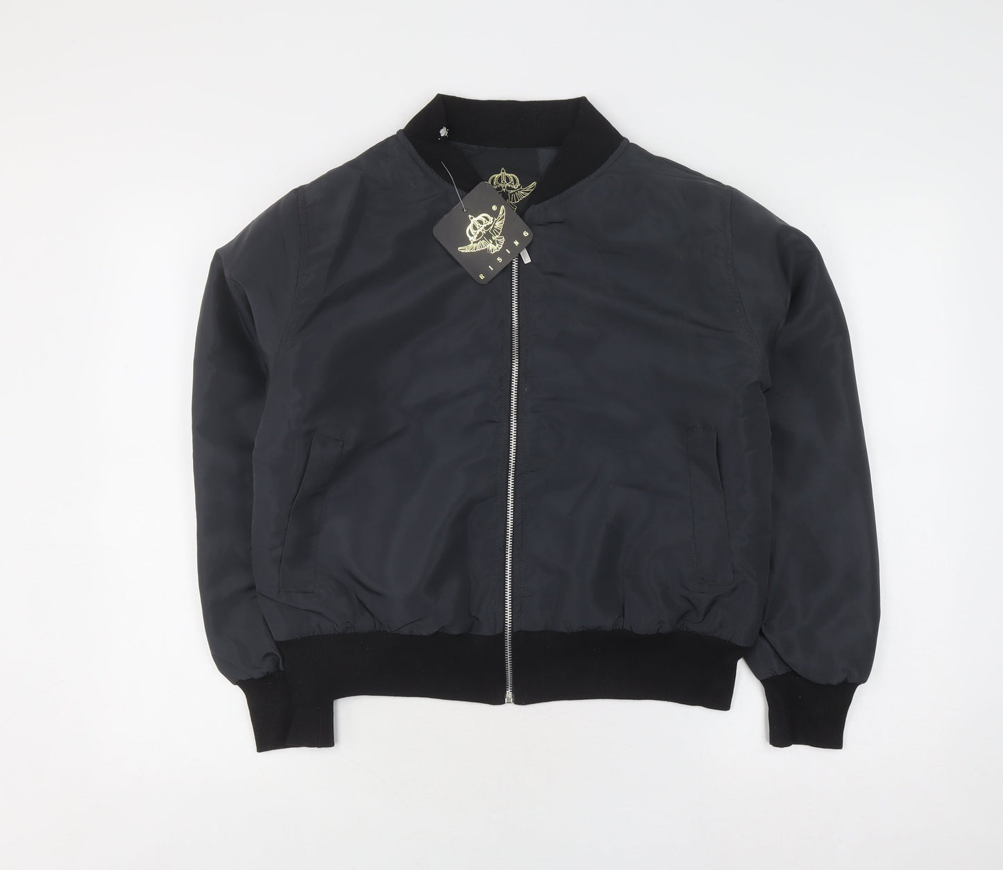 Mens UK Size L Rising Black Bomber Jacket