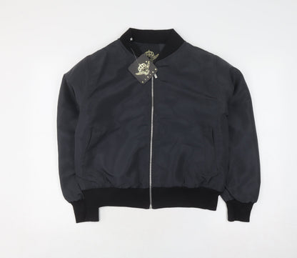 Mens UK Size L Rising Black Bomber Jacket