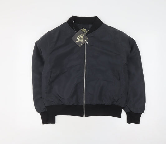 Mens UK Size L Rising Black Bomber Jacket