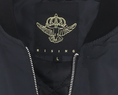 Mens UK Size L Rising Black Bomber Jacket
