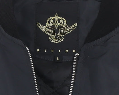 Mens UK Size L Rising Black Bomber Jacket