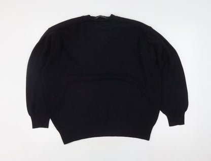 Jaeger Men's Black L Pullover Jumper, Wool Acrylic, Crew Neck