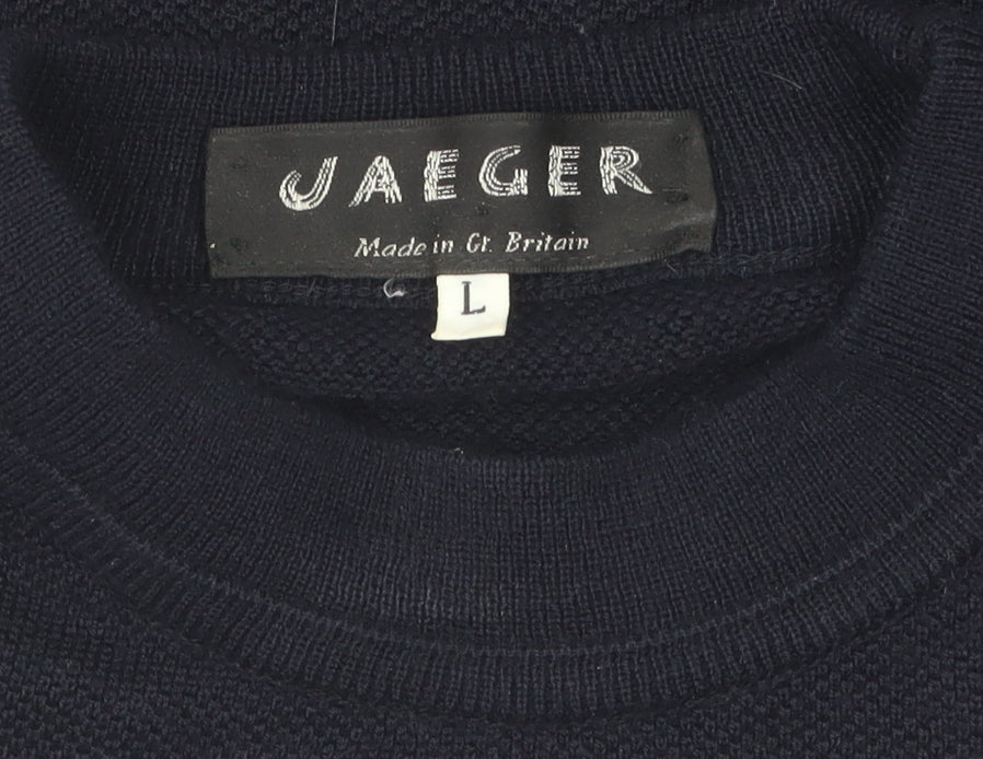 Jaeger Men's Black L Pullover Jumper, Wool Acrylic, Crew Neck