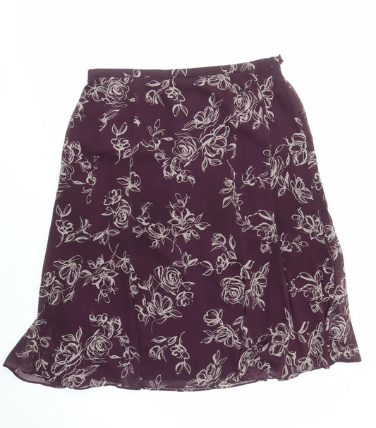 Jacques Vert Women's Purple Floral A-Line Midi Skirt