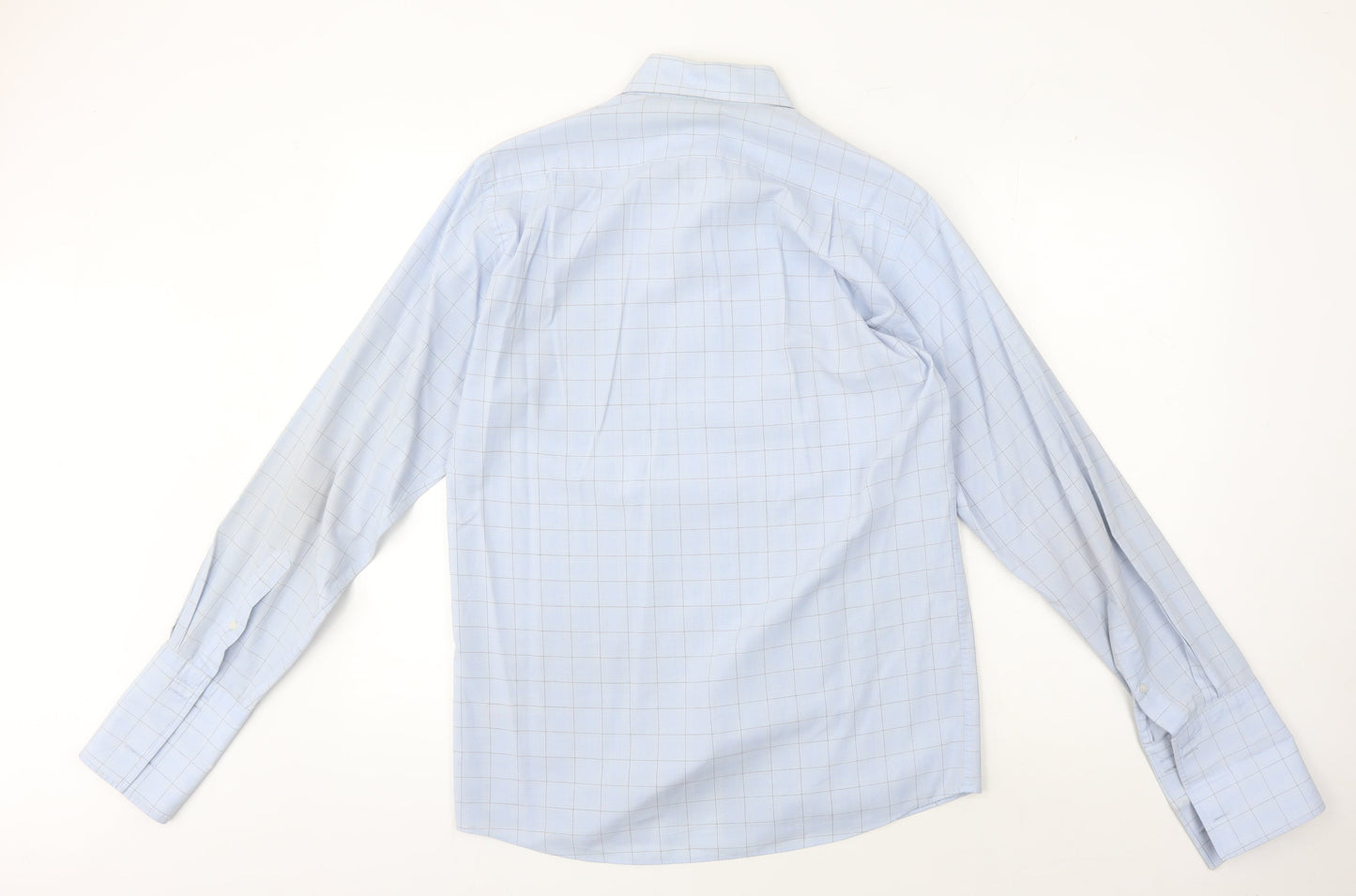 Thomas Nash Men's Blue Check Dress Shirt Slim Long Sleeve