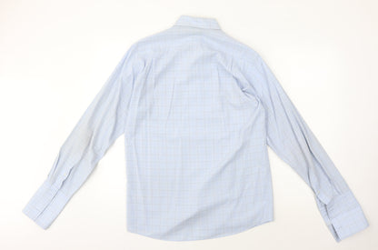 Thomas Nash Men's Blue Check Dress Shirt Slim Long Sleeve