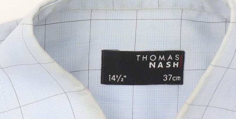 Thomas Nash Men's Blue Check Dress Shirt Slim Long Sleeve
