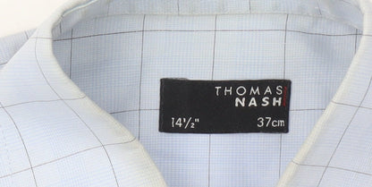 Thomas Nash Men's Blue Check Dress Shirt Slim Long Sleeve