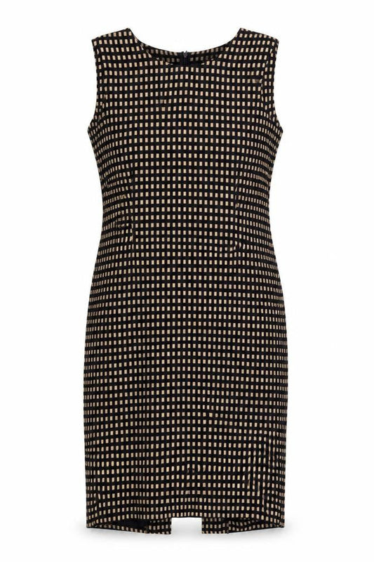 Front view of Jaeger Women's Black Sheath Dress, size 12, Classic Formal