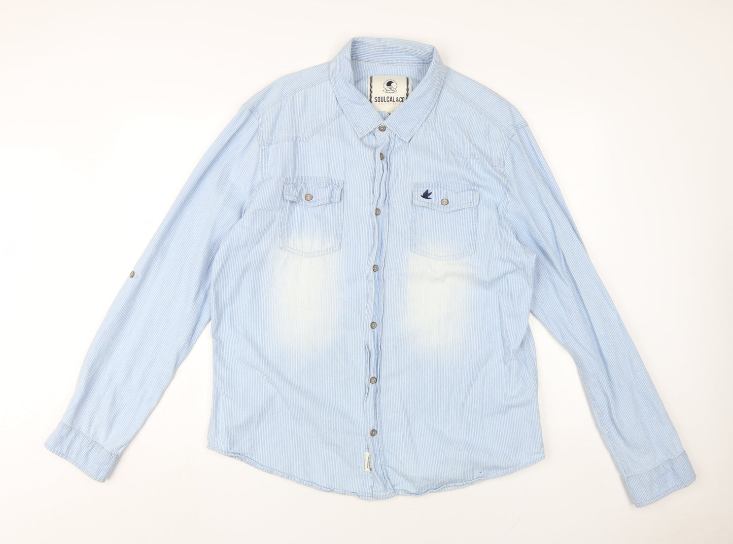 SoulCal & Co Men's Blue Striped Button-Up Shirt 2XL