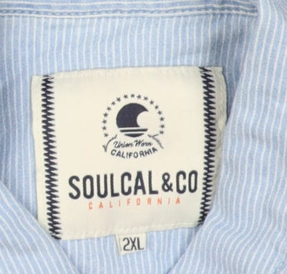 SoulCal & Co Men's Blue Striped Button-Up Shirt 2XL