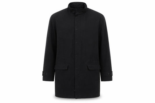 Front view of J by Jasper Conran Men’s Black Cotton Overcoat L