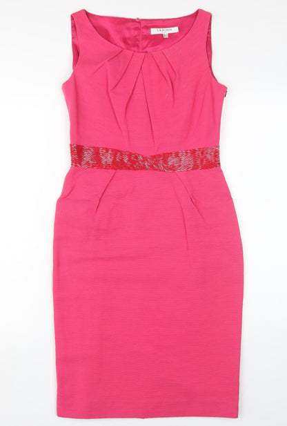 L.K. Bennett Pink Sheath Dress, Women 8, Cotton Silk