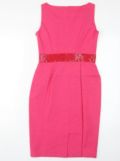 L.K. Bennett Pink Sheath Dress, Women 8, Cotton Silk