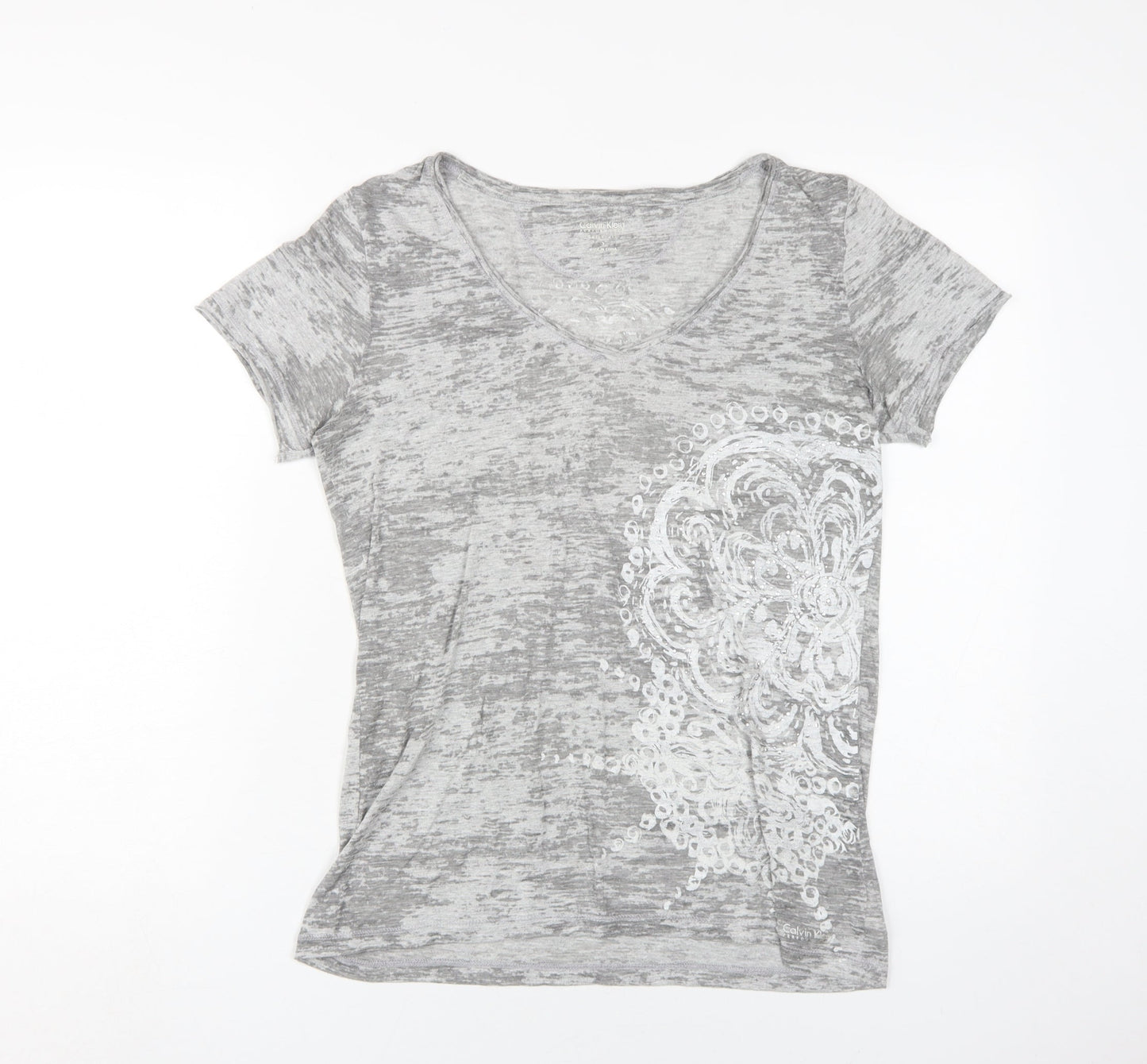 Calvin Klein Women's Grey V-Neck T-Shirt, Size S