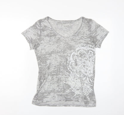 Calvin Klein Women's Grey V-Neck T-Shirt, Size S