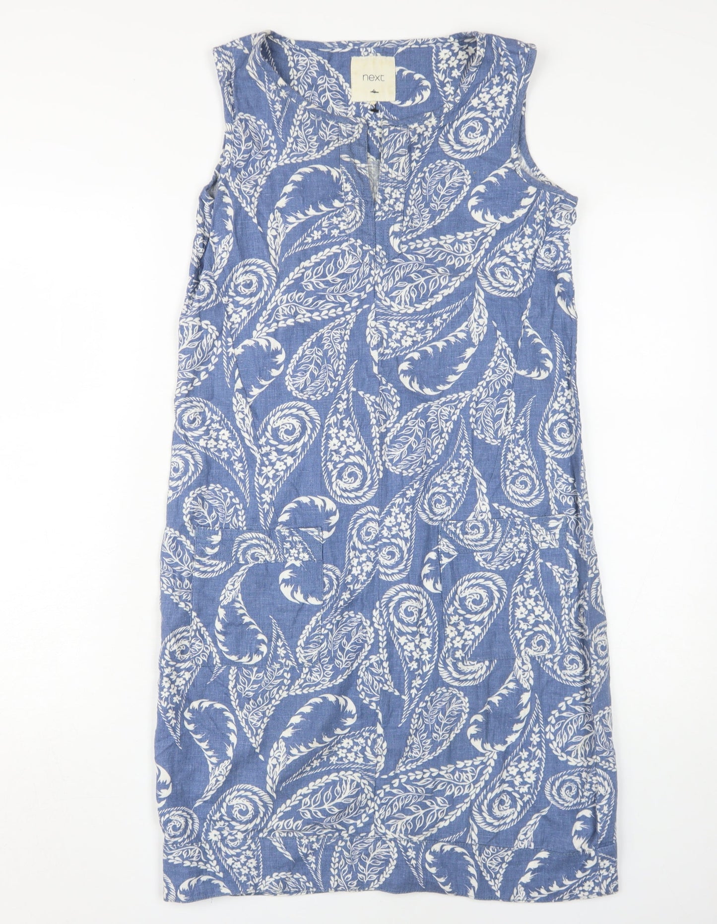 Next Women's Blue Paisley Sleeveless Dress - Size 6