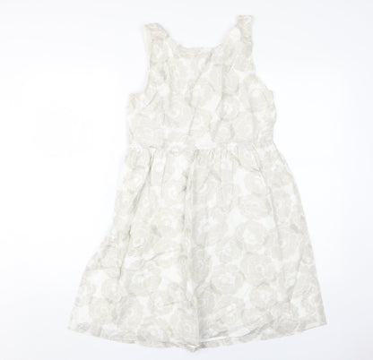 Gap Women's Ivory Floral Dress Size 10 Sleeveless