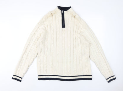 Maine New England Men's Ivory Cable-Knit Pullover L