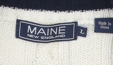 Maine New England Men's Ivory Cable-Knit Pullover L