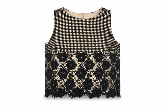 Sans Souci Women's Black Beige Cropped Top M