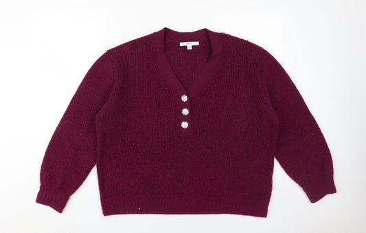 Womens UK Size L NEXT Red Henley Jumper