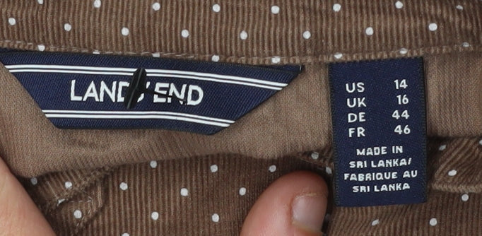 Lands' End Women's Brown Polka Dot Button-Up Shirt Size 16