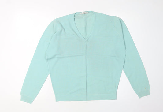 John Smedley Women's Green V-Neck Wool Pullover XL