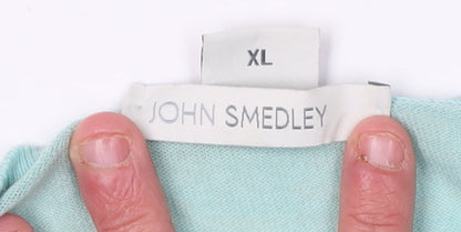 John Smedley Women's Green V-Neck Wool Pullover XL