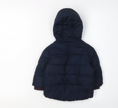Next Unisex Blue Puffer Jacket 6-9 Months, Hooded Winter Coat
