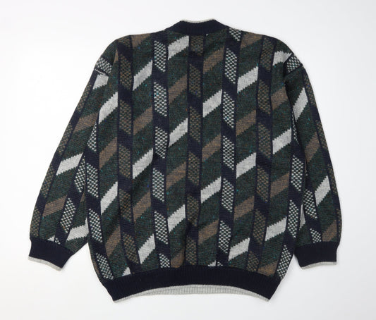 Gabicci Men's Multicoloured Geometric Pullover Jumper L