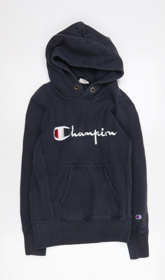 Additional front view of Champion unisex black pullover hoodie xs