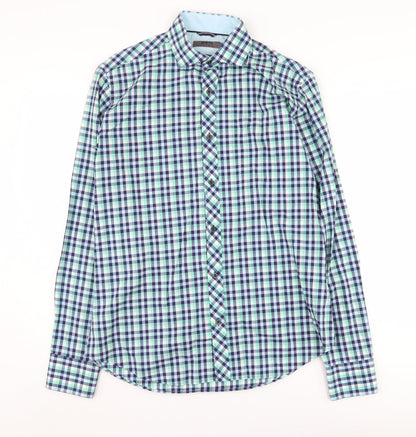 Jeff Banks Men's Blue Green Check Casual Shirt Size S
