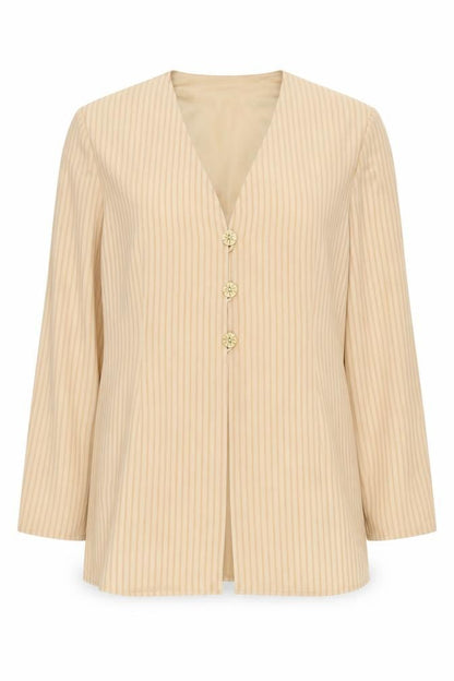 Windsmoor Women's Beige Striped Long Sleeve Blouse