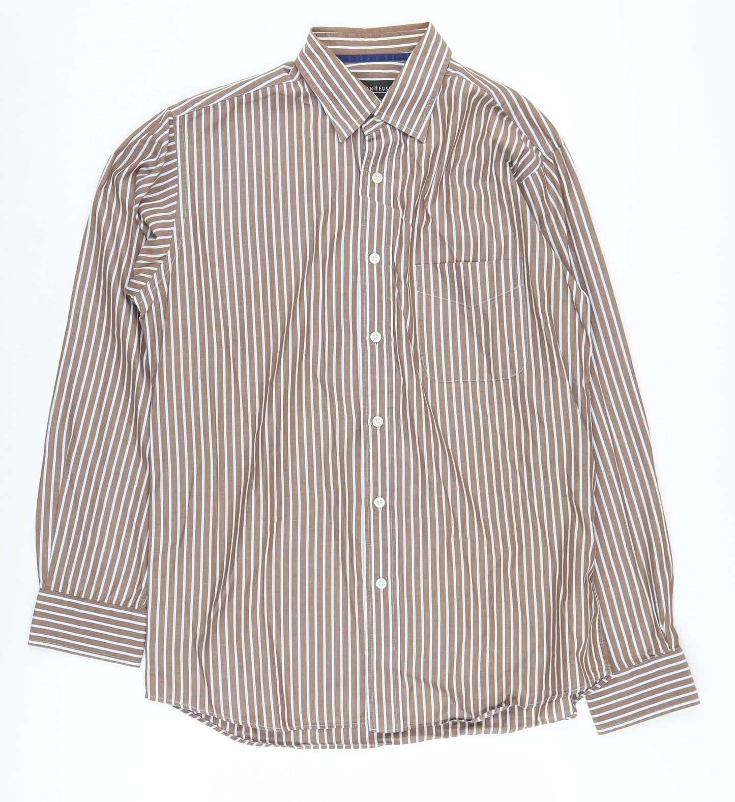 Van Heusen Men's Brown Striped Button-Up Shirt M