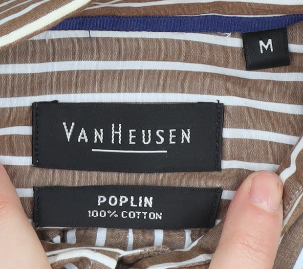 Van Heusen Men's Brown Striped Button-Up Shirt M