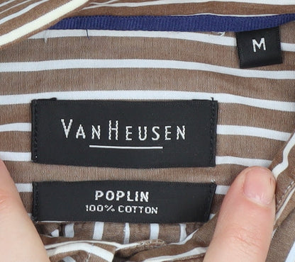 Van Heusen Men's Brown Striped Button-Up Shirt M