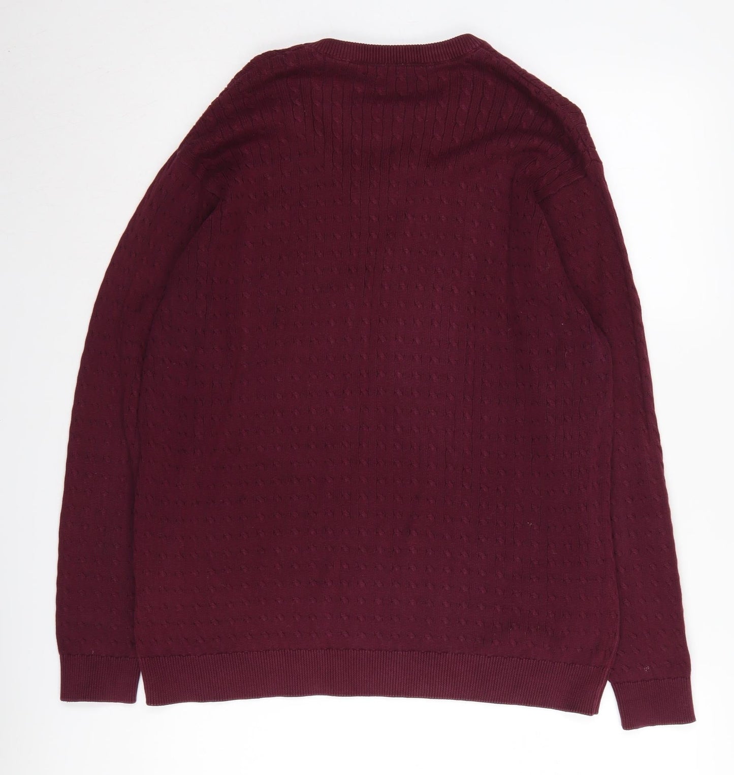 Glenmuir Men's Red Medium V-Neck Cable Knit Jumper