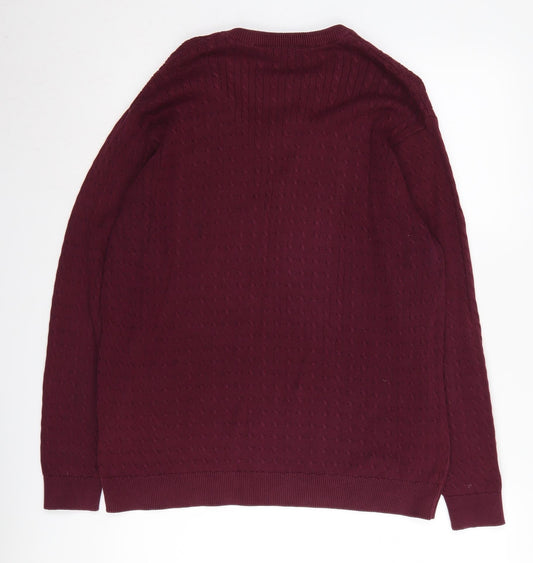 Glenmuir Men's Red Medium V-Neck Cable Knit Jumper
